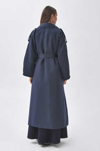 Dart Detail Double Breasted Trenchcoat Navy - 12