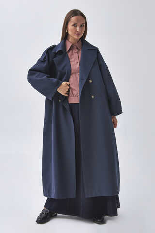 Dart Detail Double Breasted Trenchcoat Navy - 8