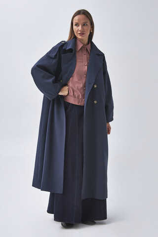 Dart Detail Double Breasted Trenchcoat Navy - 3