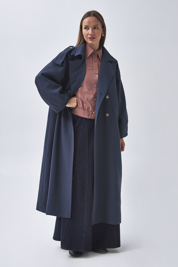 Dart Detail Double Breasted Trenchcoat Navy - 3
