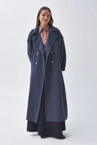 Dart Detail Double Breasted Trenchcoat Navy - 11