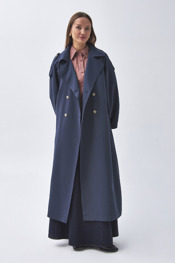 Dart Detail Double Breasted Trenchcoat Navy - 11