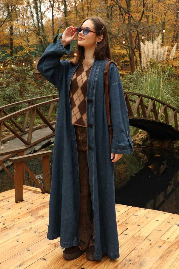 Denim Abaya Kap Açık Mavi - 9