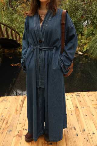 Denim Abaya Kap Açık Mavi - 6