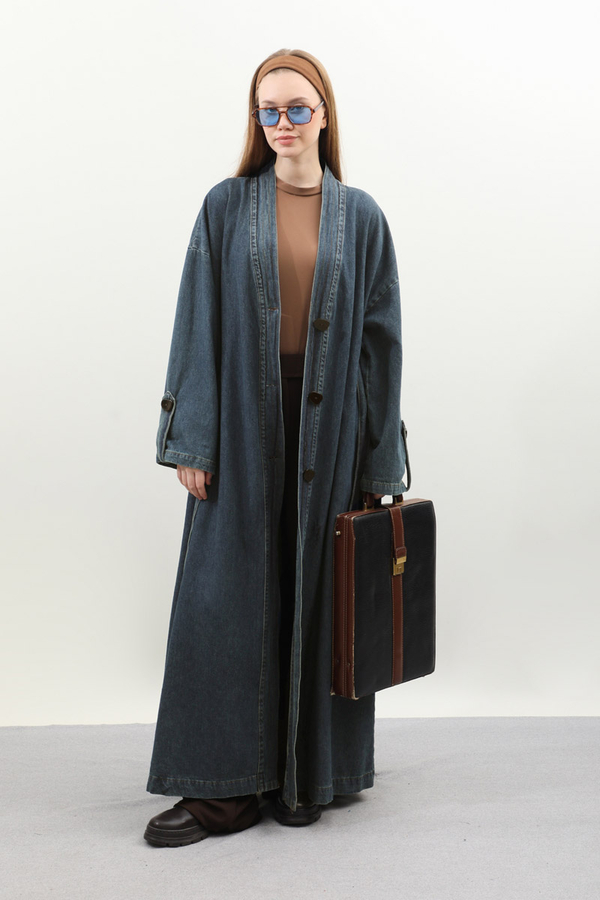 Denim Abaya Kap Koyu Mavi - 2