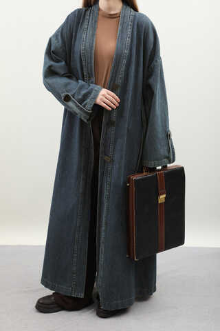 Denim Abaya Kap Koyu Mavi - 4