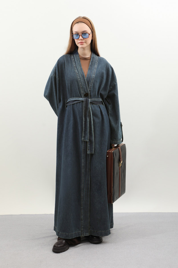 Denim Abaya Kap Koyu Mavi - 6