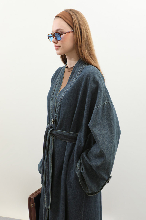 Denim Abaya Kap Koyu Mavi - 8
