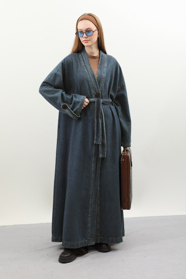 Denim Abaya Kap Koyu Mavi - 7