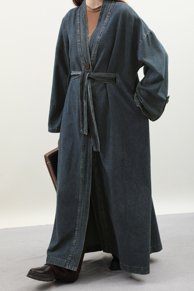 Denim Abaya Kap Koyu Mavi