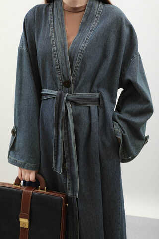 Denim Abaya Kap Koyu Mavi - 9