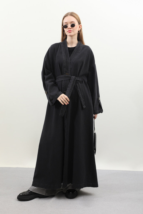 Denim Abaya Kap Siyah - 1