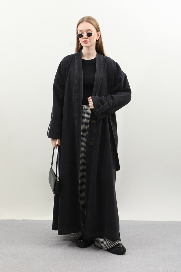 Denim Abaya Kap Siyah - 3