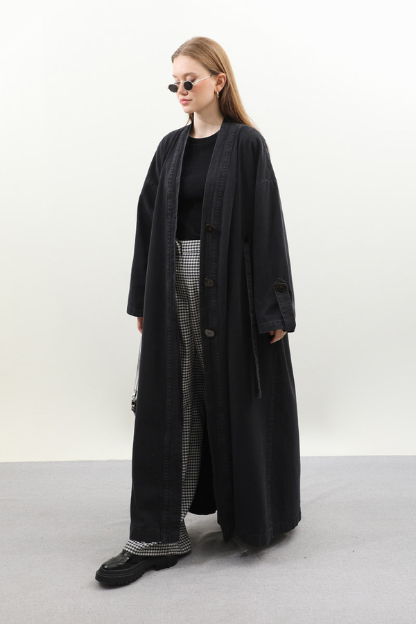 Denim Abaya Kap Siyah - 4