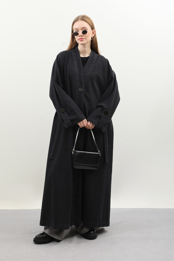 Denim Abaya Kap Siyah - 5