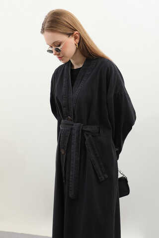 Denim Abaya Kap Siyah - 8