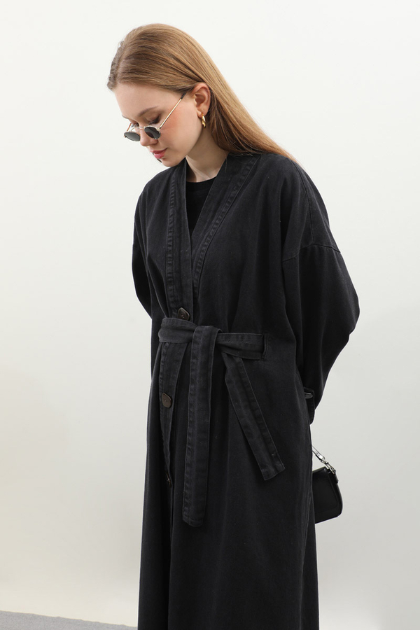 Denim Abaya Kap Siyah - 8