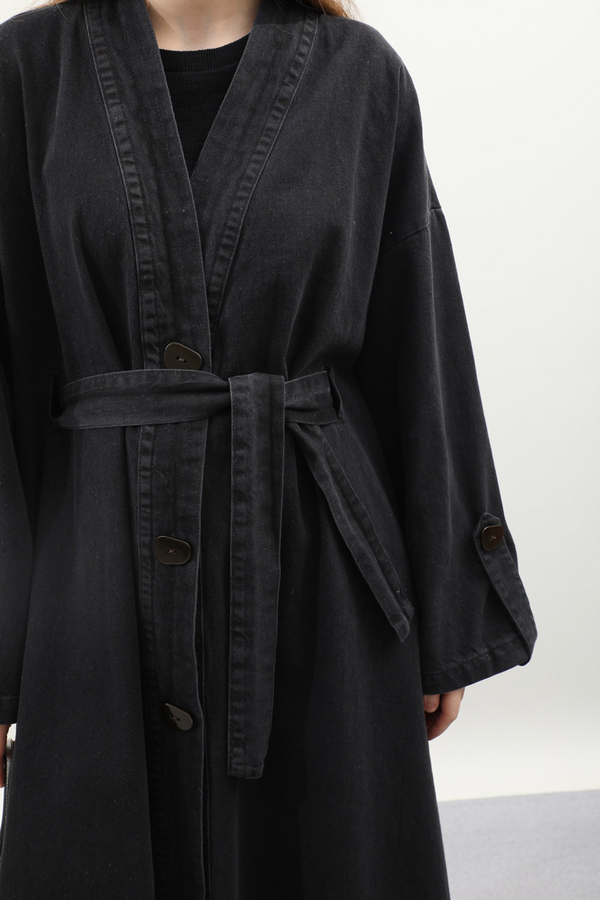 Denim Abaya Kap Siyah - 10
