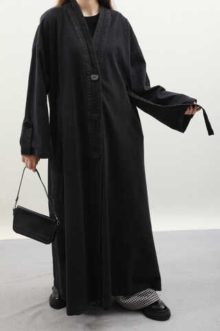Denim Abaya Kap Siyah - 6