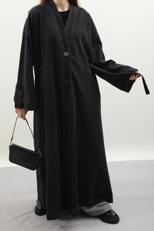 Denim Abaya Kap Siyah - 6