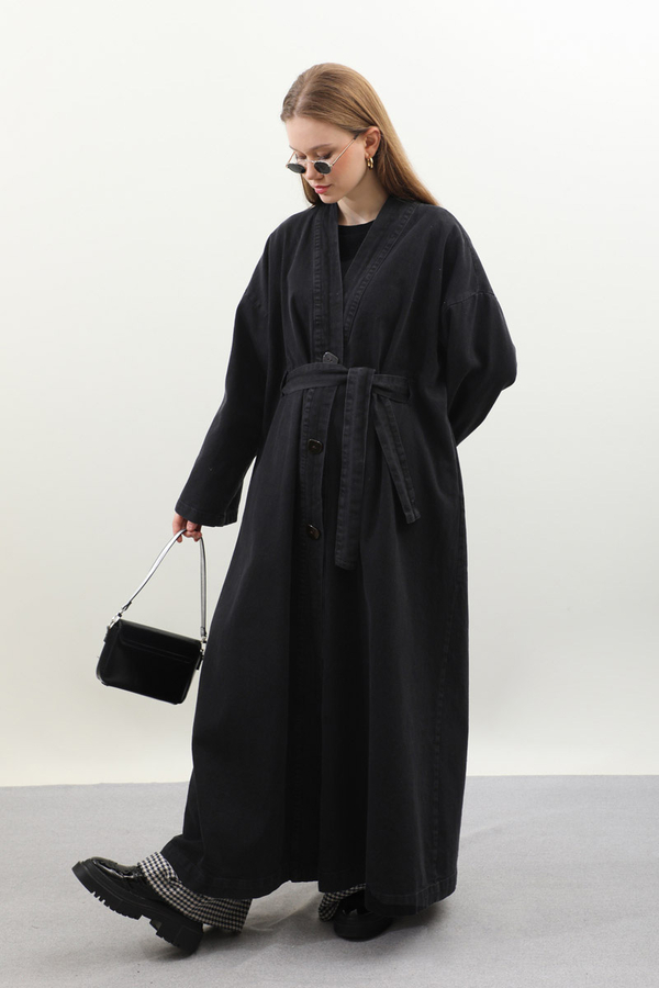 Denim Abaya Kap Siyah - 7