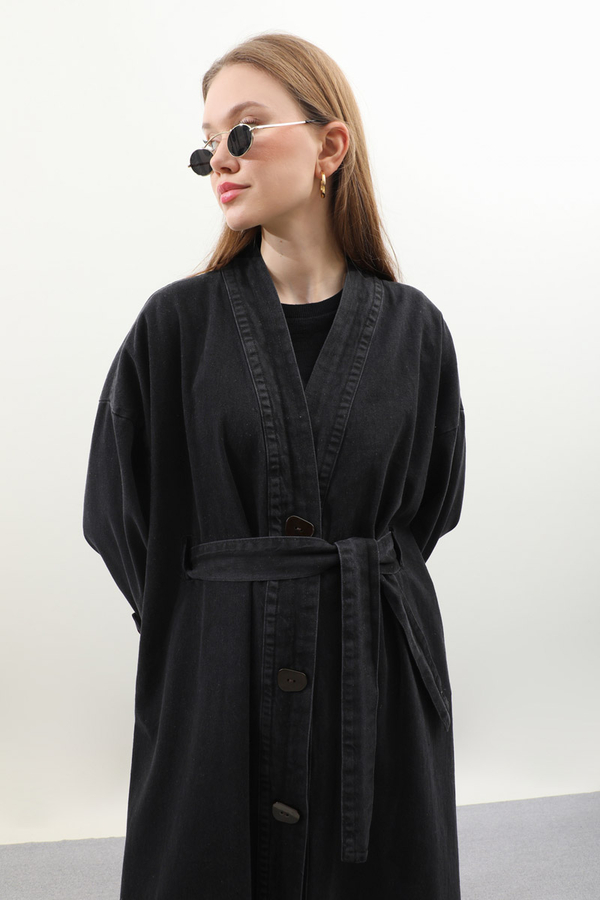 Denim Abaya Kap Siyah - 9