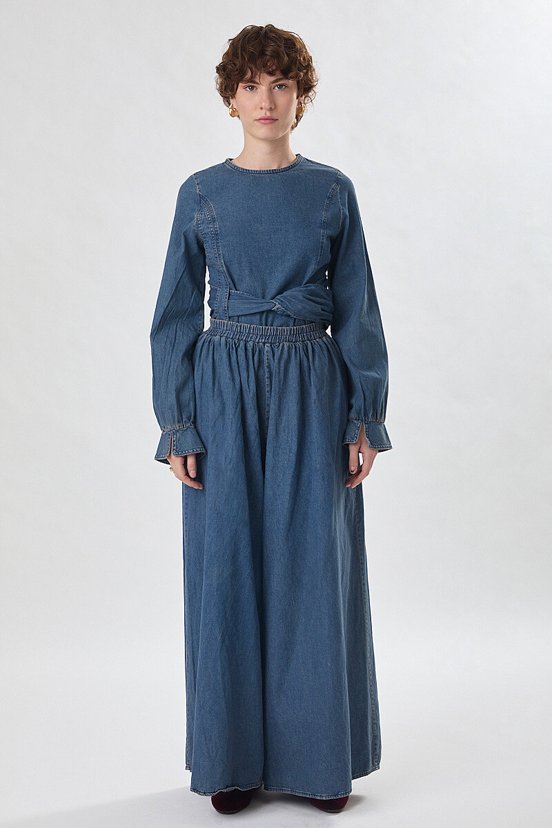 Denim Etekli Pantolon Açık Mavi 