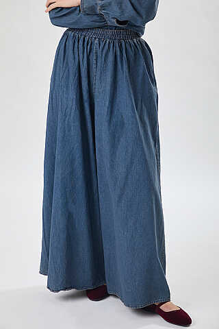 Denim Etekli Pantolon Açık Mavi - 2