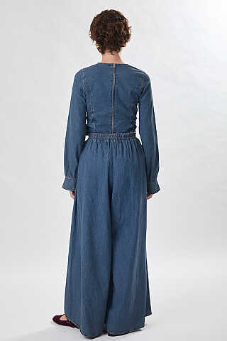 Denim Etekli Pantolon Açık Mavi - 3