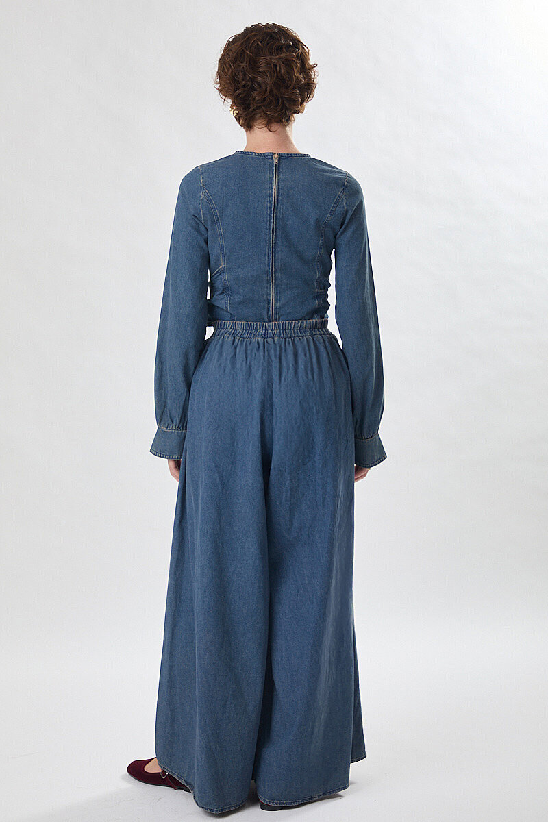 Denim Etekli Pantolon Açık Mavi - 3