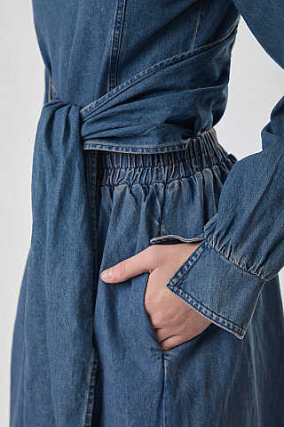 Denim Etekli Pantolon Açık Mavi - 3