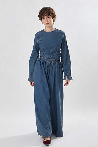 Denim Etekli Pantolon Açık Mavi - 2