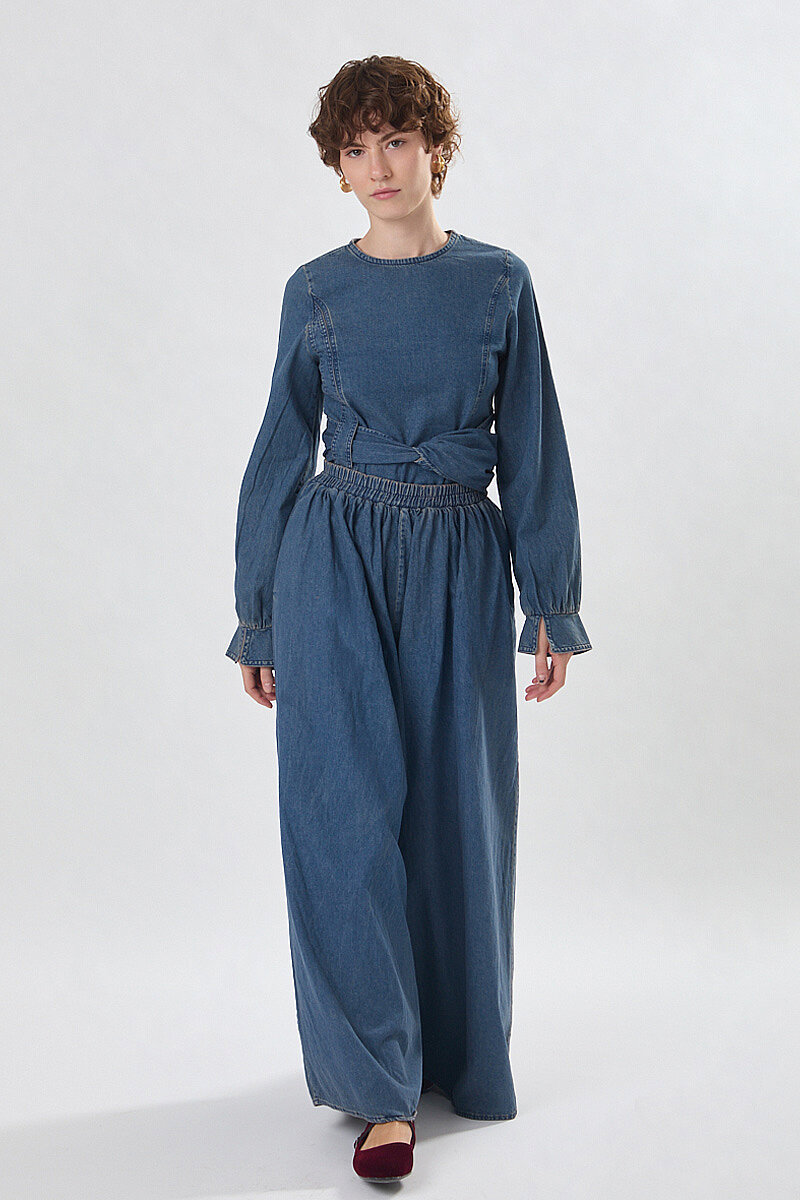 Denim Etekli Pantolon Açık Mavi - 2