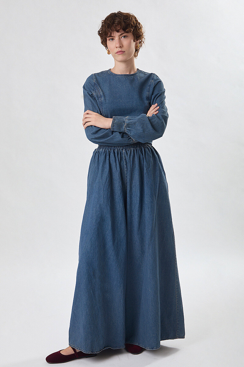 Denim Etekli Pantolon Açık Mavi