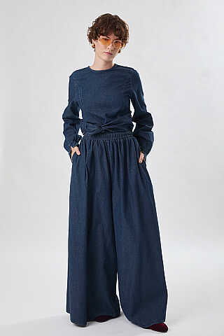Denim Etekli Pantolon Koyu Mavi - 1