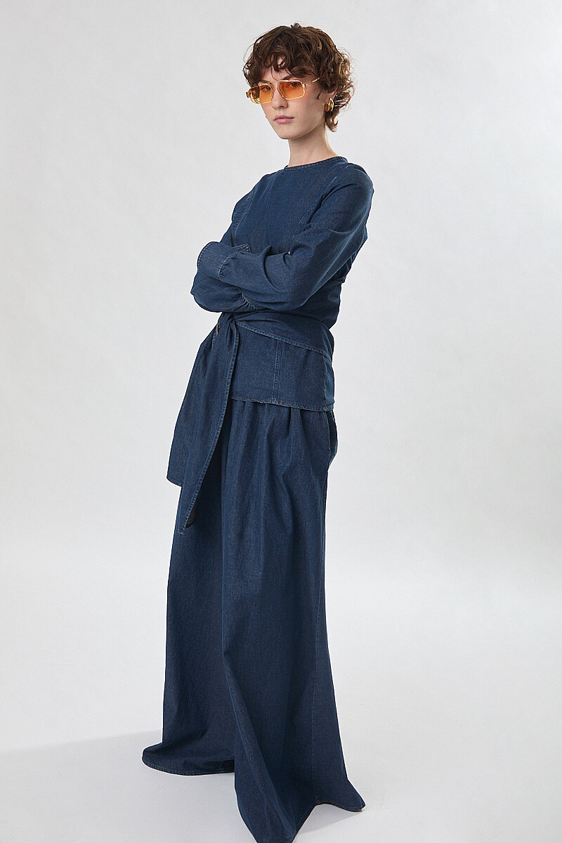 Denim Etekli Pantolon Koyu Mavi