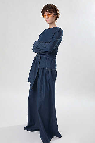 Denim Etekli Pantolon Koyu Mavi - 1