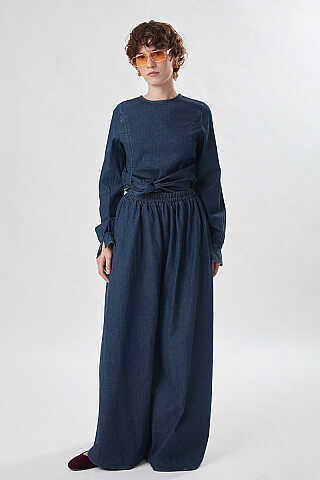 Denim Etekli Pantolon Koyu Mavi - 2
