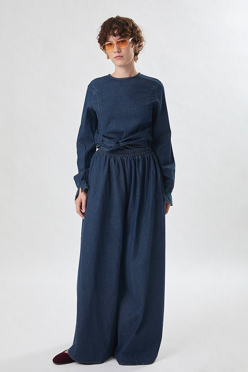 Denim Etekli Pantolon Koyu Mavi (1)