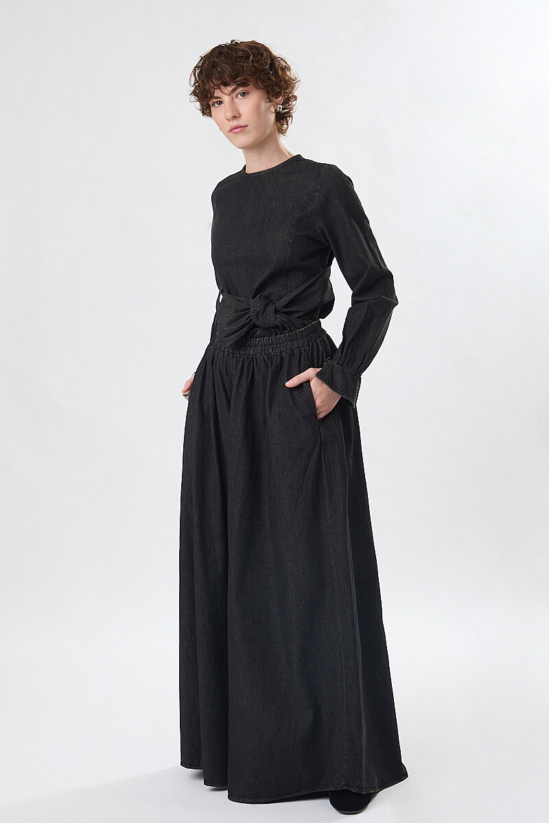 Denim Etekli Pantolon Siyah - 5