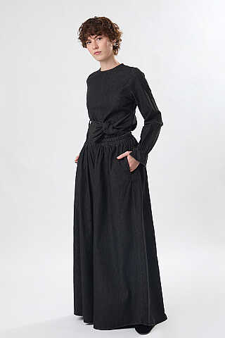 Denim Etekli Pantolon Siyah - 5