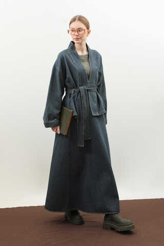 Denim Kimono Etek Takım Mavi - 8