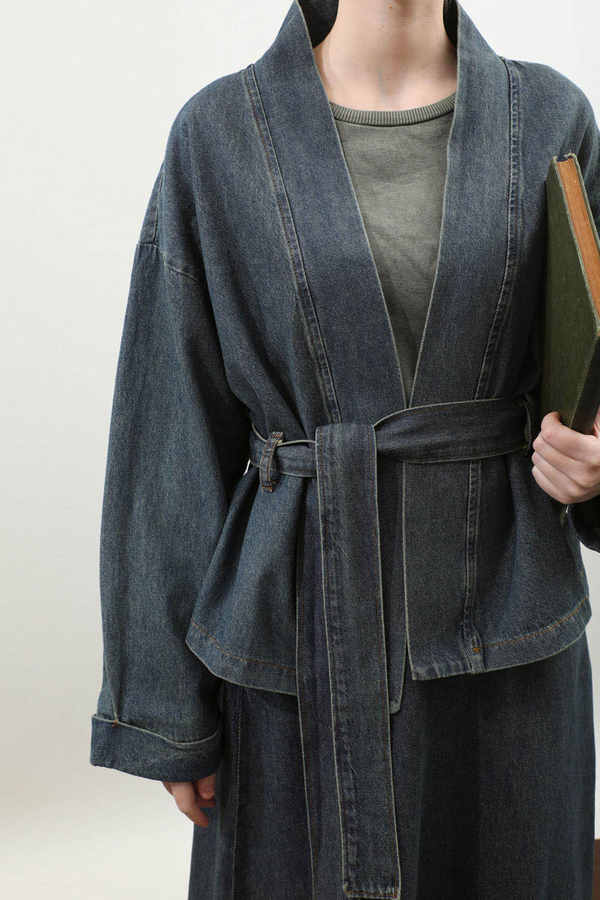 Denim Kimono Etek Takım Mavi - 12