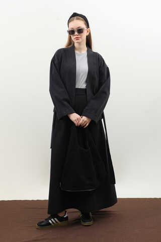 Denim Kimono Etek Takım Siyah - 3