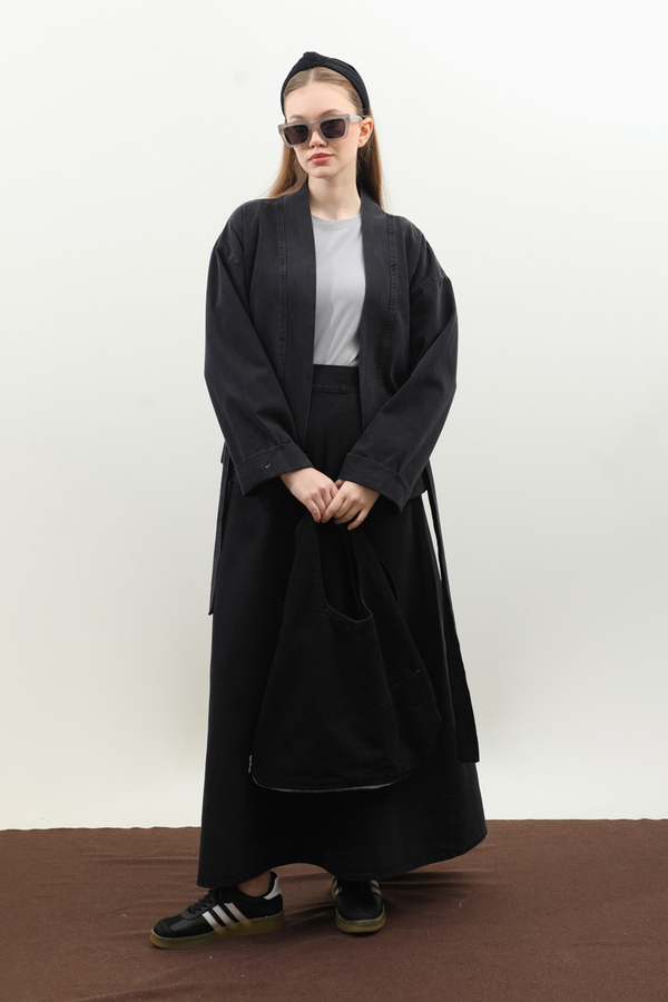Denim Kimono Etek Takım Siyah - 3