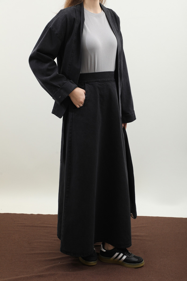 Denim Kimono Etek Takım Siyah - 4