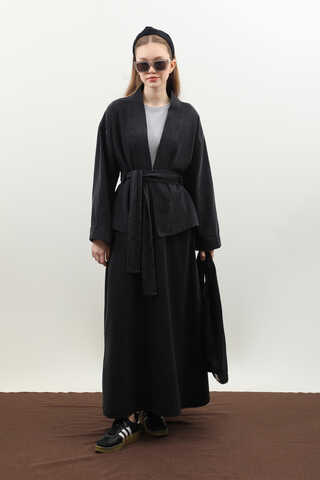 Denim Kimono Etek Takım Siyah - 6