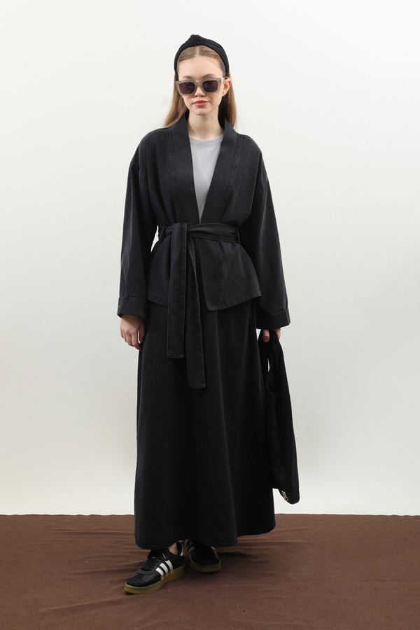Denim Kimono Etek Takım Siyah - 6