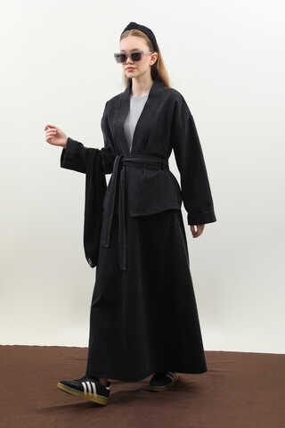 Denim Kimono Etek Takım Siyah - 7