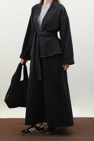 Denim Kimono Etek Takım Siyah - 8